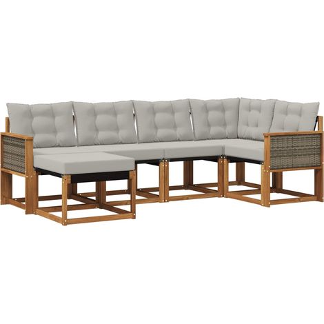 Set di divani da esterno 6 pz Salotto da Giardino Naturale e Grigio Chiaro (1/5)