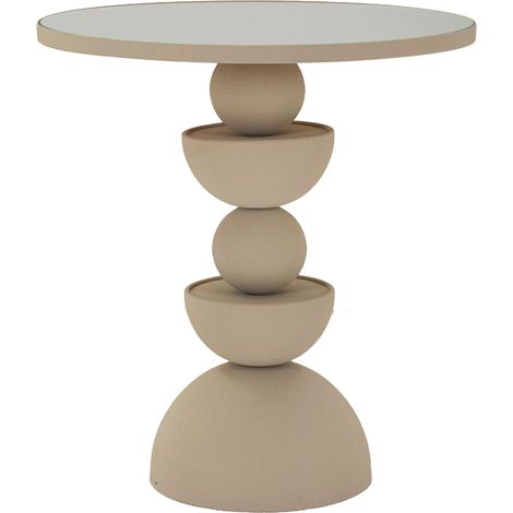 Couchtisch Famefali, runde Form, transparente Tischplatte, Struktur aus Glas, 45x45x50h cm, Cremeweiß