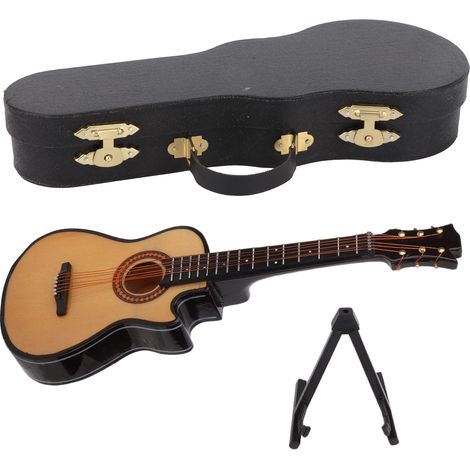 Guitare Décorative en Bois Miniature - Modèle Réduit avec Support pour Instrument de Musique (1/5)