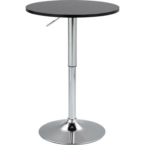 Table haute réglable en hauteur 85-106 cm plateau noir Ø60 cm piètement métal chromé style moderne 100009199