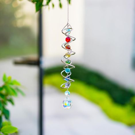 Attrape-soleil arc-en-ciel en cristal JeiibrZui - Carillon à double spirale - 45 cm - 1 pièce - Cristal bleu mer - Décoration de jardin et de fenêtre (1/5)