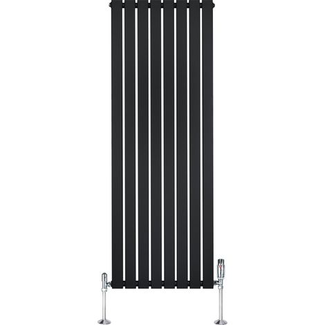 Radiateur Plat à 1 Colonne & Vannes 1600 x 560 mm en Acier Noir Chauffage Centrale Moderne Verticale Monté Sur Mur Cuisine Salle de Bain [Brosse de Nettoyage & Supports INCLUSES]