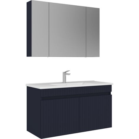 Waschtisch-Set mit Spiegel (2-teilig) "Tivoli 100" – 100 x 45 x 57 cm – Mattes Marineblau (1/3)