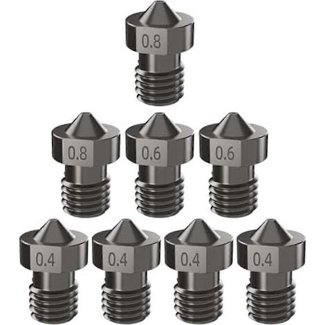 8-teiliges Set gehärteter Stahl-V6-Düsen, 3D-Drucker-V6-Hotend-Extruderdüsen 0,4 mm, 0,6 mm, 0,8 mm für Anycubic I3 Mega() (1/5)