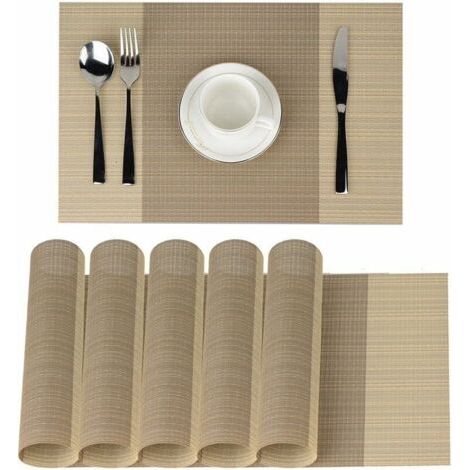 sets de table Sets de Table Sets de Table antidérapant lavable en PVC 30 x 45 cm, résiste à la chaleur rigide antitaches Lot de 6(Beige) (1/5)