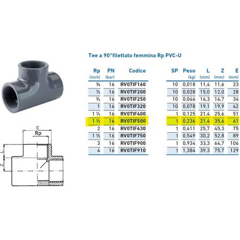 Tee a 90°filettato femmina Rp PVC-U 1"1/2 INPFTI250000 - -  IRRITEC - -