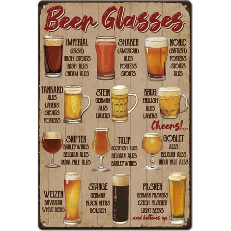 Plaques Métalliques de Types de Bière, Plaque Étaine de Verre de Bière, Plaque Murale de Boisson, Art Mural Métallique de Bar, Poster, Plaques Drôles, pour Bar, Salle de Jeux, Man Cave, Décoration Vin (1/4)