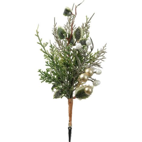 Ramo decorativo con glitter e bacche oro e bianco , colore verde da 25 cm (1/4)