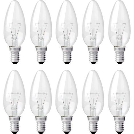 Ampoule Bougie Clair E14 40W, Ampoule Incandescence Dimmable, Blanc Chaud 2700K, 400LM, Ampoule Flamme, E14 Ampoules à bougie à vis Edison, Pack de 10 (1/5)