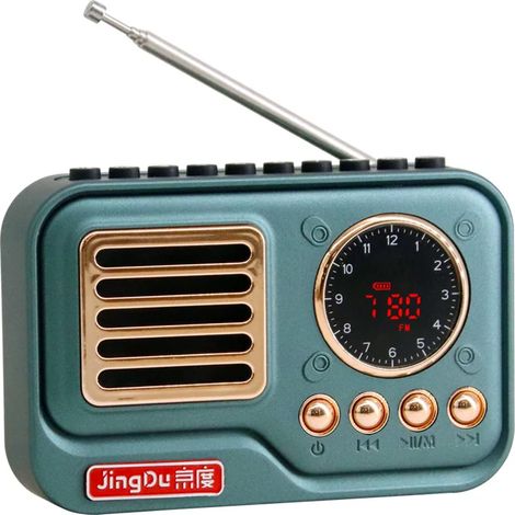 Mini radio FM portable avec affichage LED, haut-parleur Bluetooth sans fil, lecteur de musique MP3, compatible avec les cartes TF et les clés USB, et fonction d'arrêt programmé. (1/5)