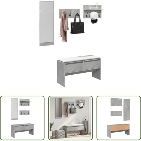 vidaXL Banc d'entrée - Ensemble de meubles de couloir 4 pcs gris béton bois ingénierie (1/5)