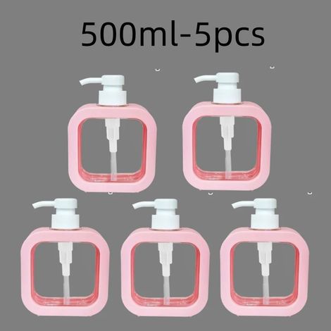 (Rose - 500 ml - Lot de 5) Distributeurs de savon de salle de bain rechargeables pour lotion, shampoing et gel douche, flacon pompe de voyage vide (1/5)