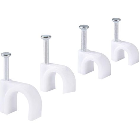 Clips de Cable, 400 Pièces Blanc Câble Rond Clips Mur Attaches Câbles avec Clou en Acier Fixation de Câble Mural Fixation et Organisateur de Fils pour Cordons, 6mm/7mm/8mm/10mm (1/5)