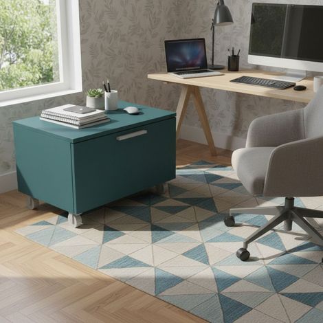 Cassettiera moderna con cassetto - Ideale per cameretta o ufficio - Verde Petrolio (1/5)