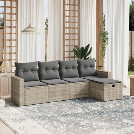 Set de sofás jardín y cojines 5 pzas ratán sintético gris claro vidaXL (1/4)