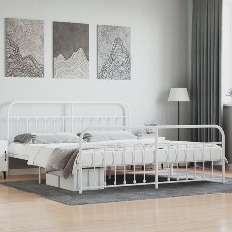 Cadre de lit métal sans matelas-Structure de lit et pied de lit blanc 200x200 cm 369648 (1/5)