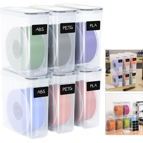 TolleTour Boîte de rangement filament 3D 4 L, lot de 6, transparent/noir, anti-humidité avec dessiccant (1/5)