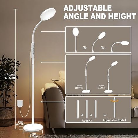 Floor Lamp and Desk Lamp, LED Lamp with Colors and Levels, Timer and Base, Daylight Lamp for Bedroom, Living Room (1/4)