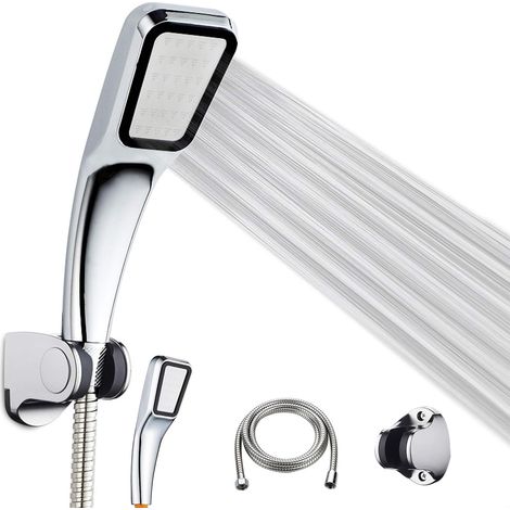 Shower Head Kit, Shower Head, 1.5m Stainless Steel Hose, Adjustable Bracket, 300 Holes Pressure Water Booster, 37 Degree Bracket - For Bathtub and Shower (1/5)