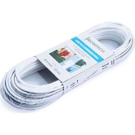 Cavo stendibiancheria Ø 4 mm. in acciaio ottonato rivestito PVC bianco 20 mt.