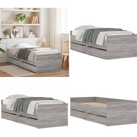 Bettgestell mit Schubladen Grau Sonoma 100x200 cm - Bettesrahmen - Holzbettfundament - Doppelbett - Schrankbett - Grau - Home & Living (1/5)