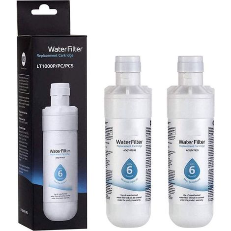 Lot de 2 Filtre à eau, Charbon actif de noix de coco, Réduit le chlore, Certifié NSF, Pour réfrigérateur LG (1/5)
