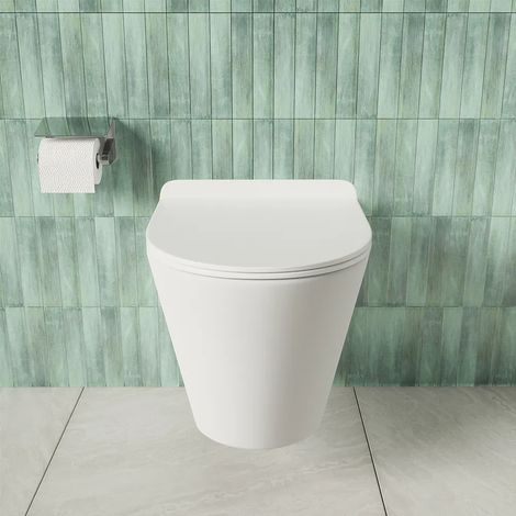 Vaso Sospeso Tornado Silent Flush in Ceramica Bianco Lucido con Copri-wc Soft-close Mod. Rio (1/5)