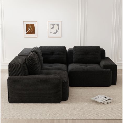 Modulares Ecksofa schwarz aus Cord mit tiefer Sitzfläche und ohne Montage (1/5)
