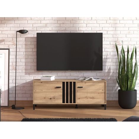 TV-Schrank Stark, ein Regal, 2 Türen, 2 Fächer, 131.5x40x52h cm Eiche Braun Knoten (1/5)