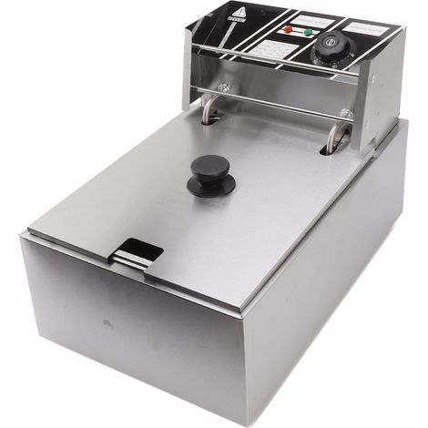 Friteuse électrique en acier inoxydable, monocylindre, à tamis unique, 6 L, idéale pour le poulet frit et les frites, couleur argent, prise européenne, 220 V, 2500 W (1/5)