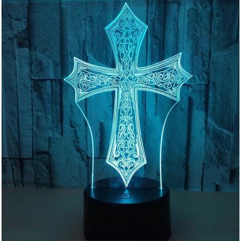 3D-Nachtlicht mit lateinischem Kreuz, kreative 3D-LED-Lampe mit optischer Täuschung, 7 wechselnde Farben, USB-Touch-Schreibtischlampe, Geschenk für Kinder, Bluetooth-Steuerung (1/5)