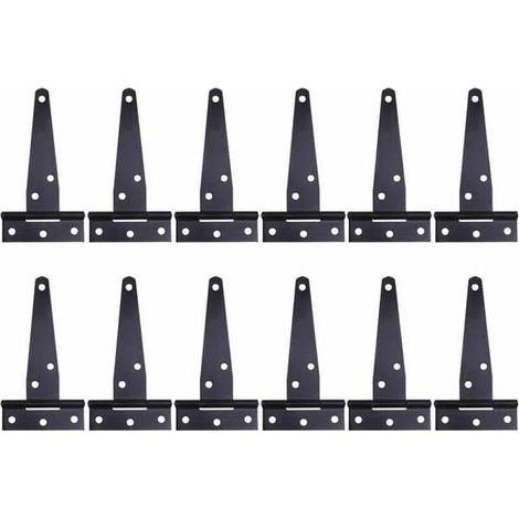 Ecleanfy - Lot de 12 charnières en T noires de 10 cm (4 pouces). Charnières en T robustes. Charnières pour portes en bois. Charnières en acier inoxydable avec vis pour portes de grange. 100 mm (1/4)