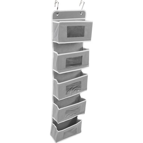Türhänger-Wandorganizer mit Haken für Speisekammer, Kinderzimmer, Küche, Kleiderschrank, Studentenwohnheim, Grau, 5 Taschen (1/5)