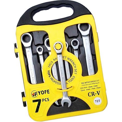 TRADE SHOP - Serie Set Kit 7 Chiavi Combinate A Cricchetto Flessibili In Valigetta Trasporto - (1/2)