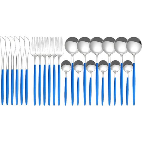 Set de couverts 24 pièces Set de couverts 6 pièces en acier inoxydable, y compris cuillère, couteau et fourchette, poli (1/5)