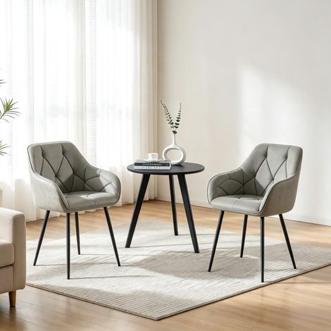 Juego de 2 sillas de comedor, tapizadas, con respaldo ergonómico, patas de metal, cuero sintético gris oscuro (1/5)