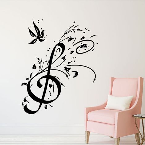 Sticker mural adhésif amovible en forme de note de musique pour la décoration du salon et de la chambre (noir) (1/5)