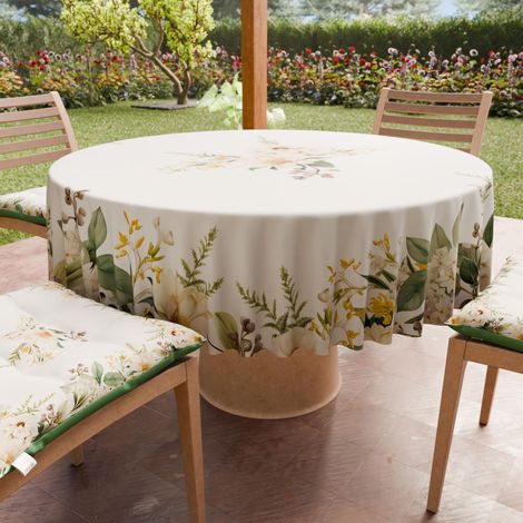 Nappe Ronde Anti-Tache Microfibre Diamètre Ø 160 cm Nappes en Tissu de Cuisine pour Table Ronde Motif Botanical 100% Fabriqué en Italie (1/5)