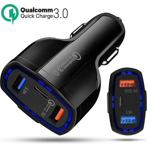 Chargeur Telephone Pour Voiture USB, 3 Ports 36W Quick Charge 3.0 Car Charger, Universel Chargeur Rapide Allume Cigare Adaptateur