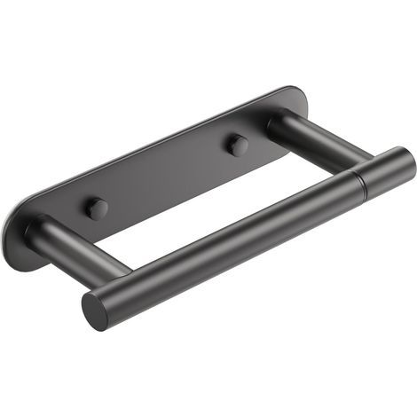 Porte-rouleau de papier toilette avec 2 méthodes de montage - Sans perçage - Support mural pour papier toilette - En acier inoxydable - Pour cuisine et salle de bain - Noir (1/5)