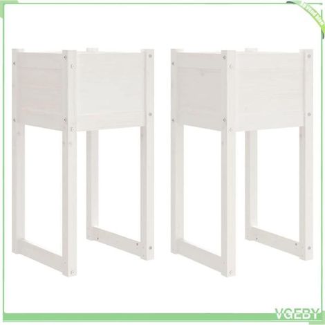 Jardinière - FAFEICY - 822125 - Blanc - Bois de pin massif - 40x40x81 cm (lot de 2) (1/5)