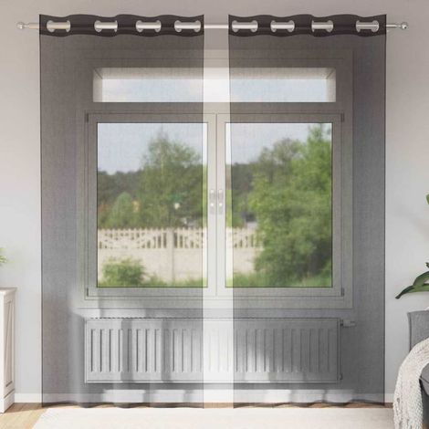 Lot de 2 Rideaux Voilages à Œillets Semi-Transparents en Polyester Noir 140x245 cm - PANGIVO (1/5)