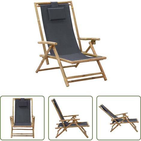 Chaise pliable - Chaise de relaxation inclinable Gris foncé Bambou et tissu (1/5)