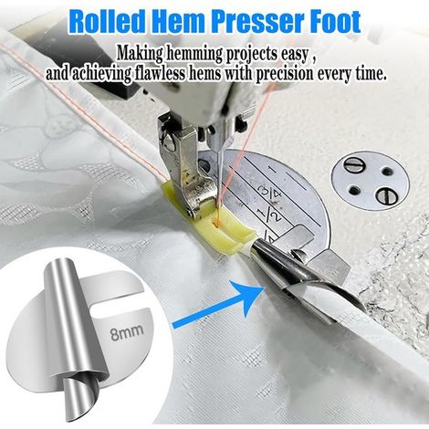 8-teiliger Rollsaumfuß – Rollsaum-Nähfuß 3/4/5/6/7/8/9/10 mm, 8 Größen, breiter Rollsaumfuß – Rollsaumfuß – Nähzubehör – Nähmaschinenfüße (1/4)