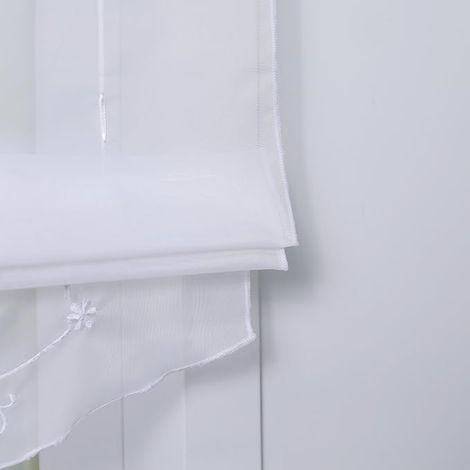 Romain Transparent en Polyester avec Broderie de Fleurs Passe Tringle Rideau Cuisine Chambre Blanc LxH 60x140cm (1/4)