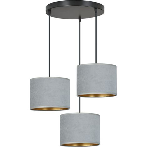 Lustre Emibig Hilde 3 3xE27 tissu gris noir doré premium (1/5)