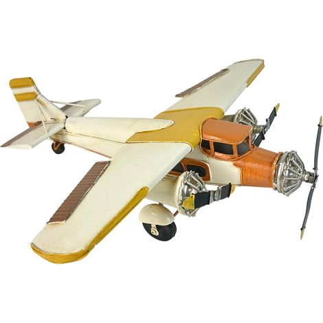 Figura decorativa de avioneta de metal crema y naranja 33 cm (1/5)