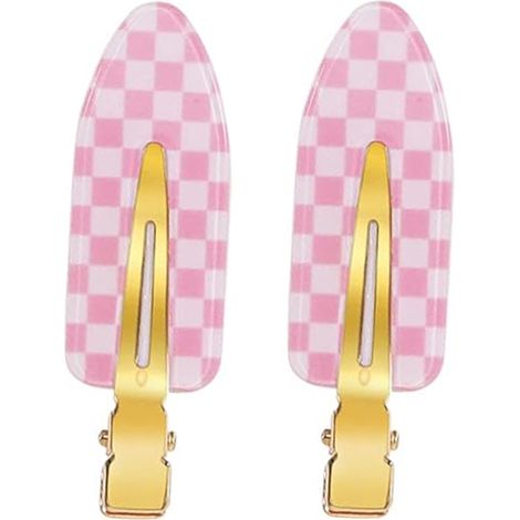 2pcs women's checkered hair clips - pink - 2pcs women's checkered hair clips - pink (1/5)