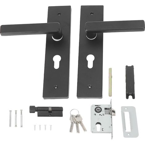 Poignée de porte noire pour intérieur, lot avec serrure et clés pour chambre et salle de bain (1/5)