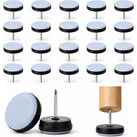 20 Pièces Patins pour Meubles 22mm, Patins Glisseurs PTFE pour Meubles avec Clous Antirouille, Patin Chaise a Clouer pour Meubles Lourds, Patins Téflon Silencieux pour Parquet, Carrelage Sol Stratifié (1/5)